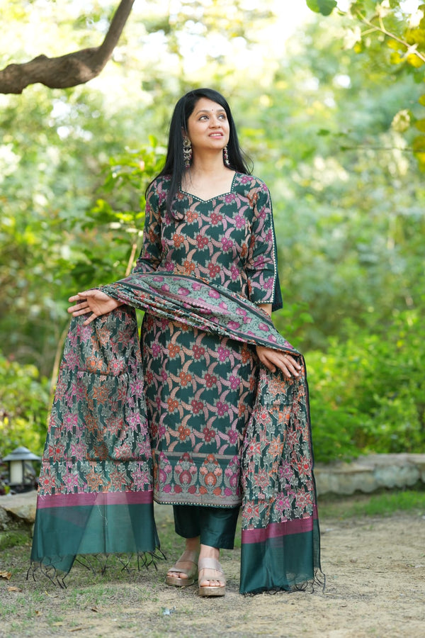 ✨Rajeshwari Premium Banarasi Weaving Suit Set with Dupatta-With mul lining