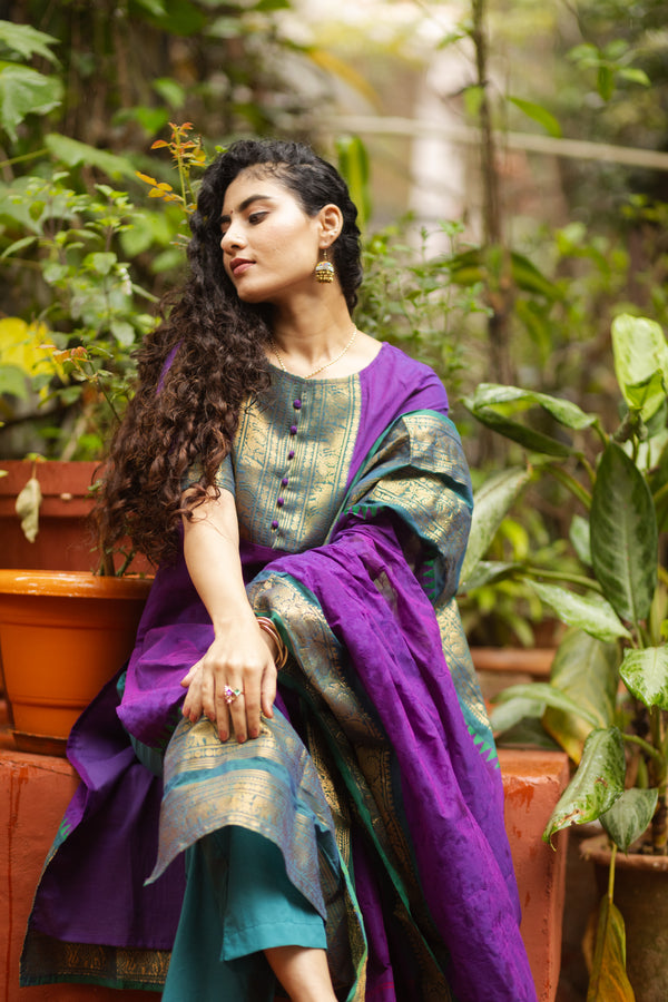 Varsha Sutra kanchi pattu cotton Suit Set- pure pattu with lining