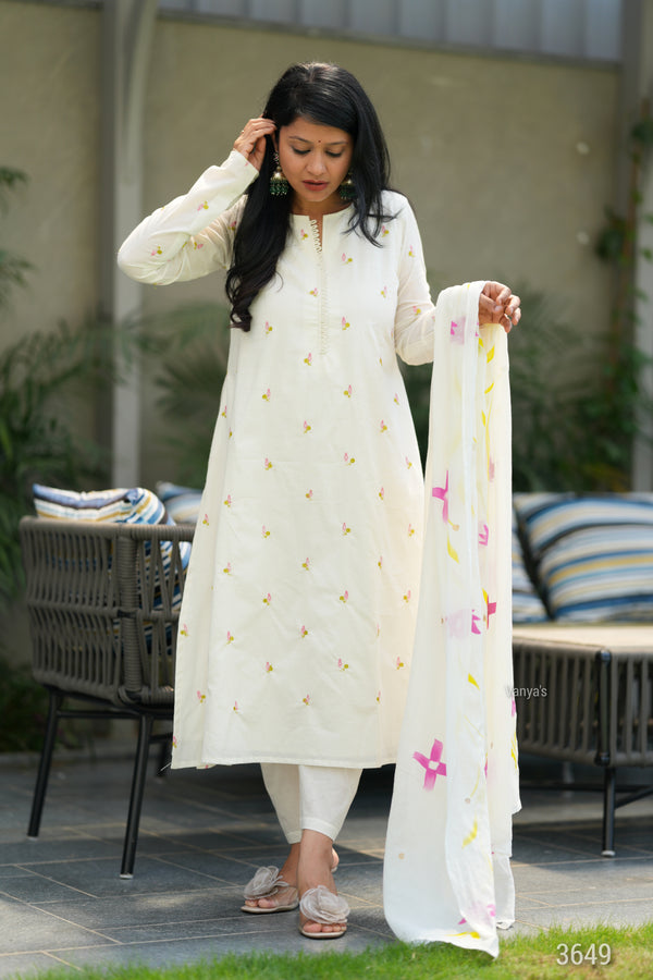 Pure Cotton Embroidery A line suit sets-With Full Mul Lining