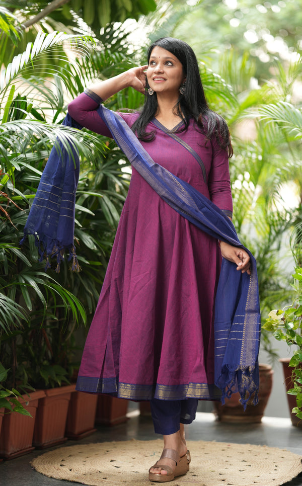Manitri Purple & Blue Anarkali south cotton