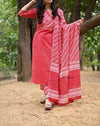 Red bandhej cotton embroidery suits sets-Buy1Get1 offer