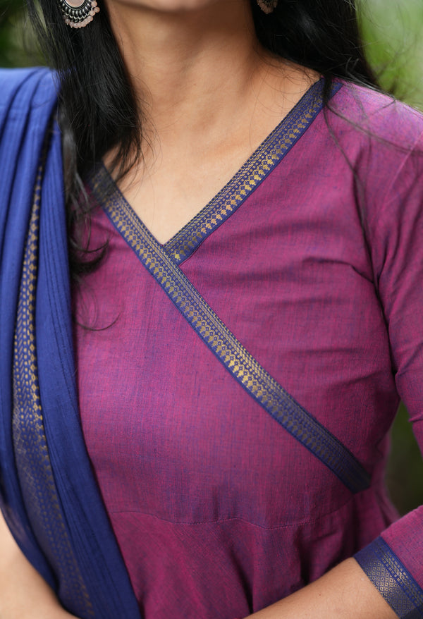 Manitri Purple & Blue Anarkali south cotton