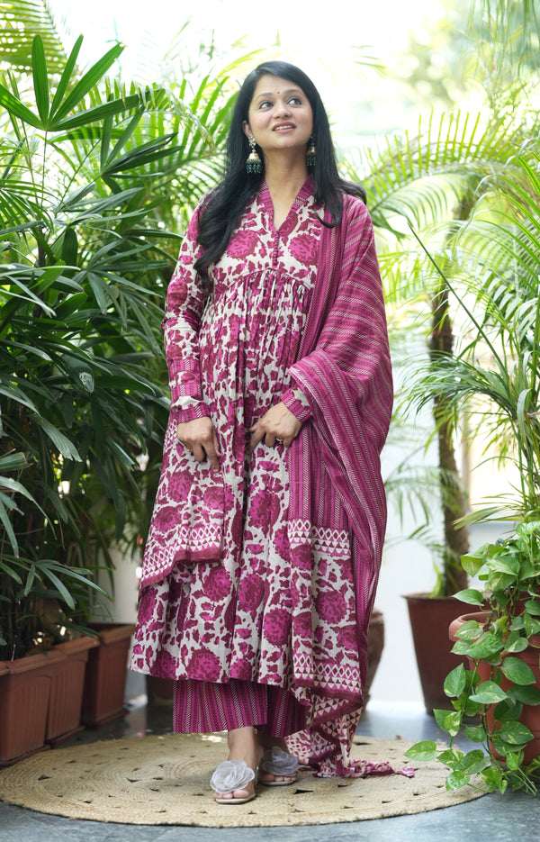 Gulnashi- pink floral Anarkali suit sets