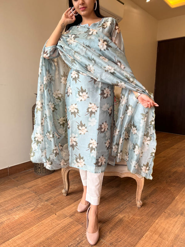 Sea Blue chanderi suit sets