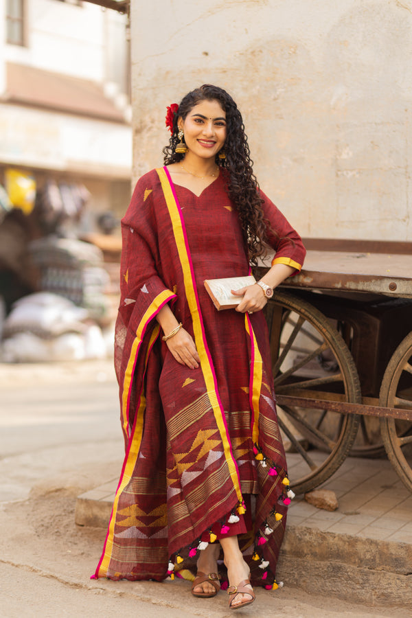 Mahul ⭐Premium Pure Linen Jamdani Suit Set