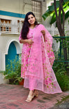 Hand Brush Kota Doria Suit Sets- Pink