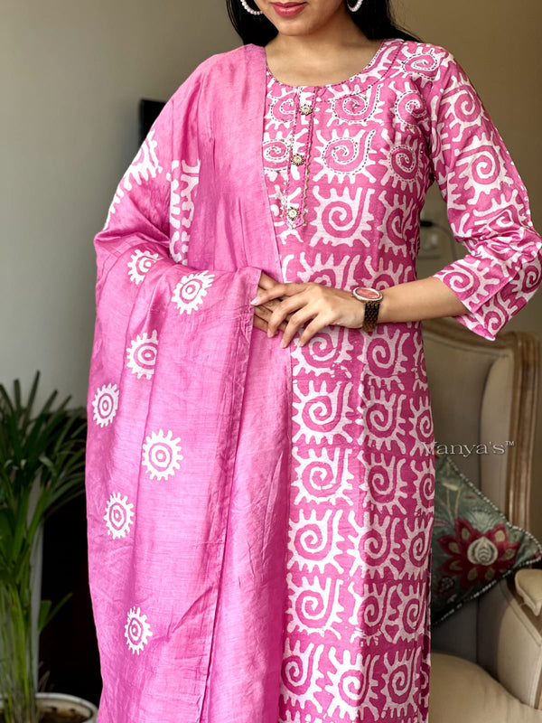 Pink batik suit sets with lining