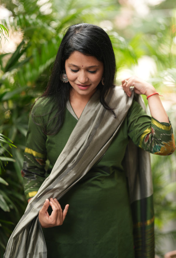 Silken Vana – Pochampally Elegance Suit in Olive Sage