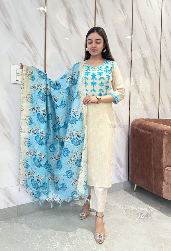 Khadi cotton embroidery suit sets-Buy1Get1