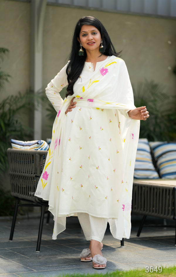 Pure Cotton Embroidery A line suit sets-With Full Mul Lining