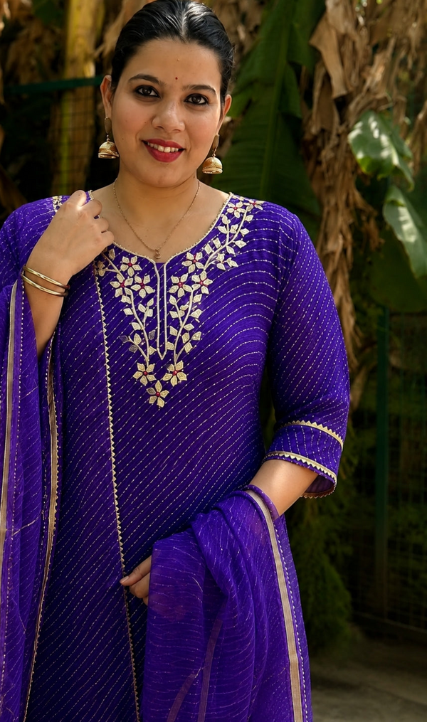 🪻 Monishika Purple Lehriya Grace Kota Doria in Soft Ethnic Sophistication