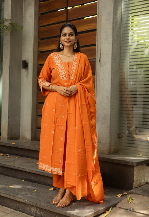 Saanjh Pure Cotton Embroidery Suit Sets- Two colours