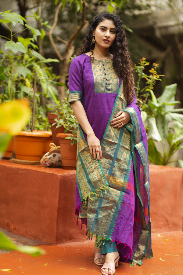 Varsha Sutra kanchi pattu cotton Suit Set- pure pattu with lining