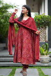 Savitri Red Bandhani Cotton Anarkali Suit Sets