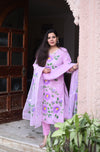 Hand Brush Kota Doria Suit Sets- Lavender