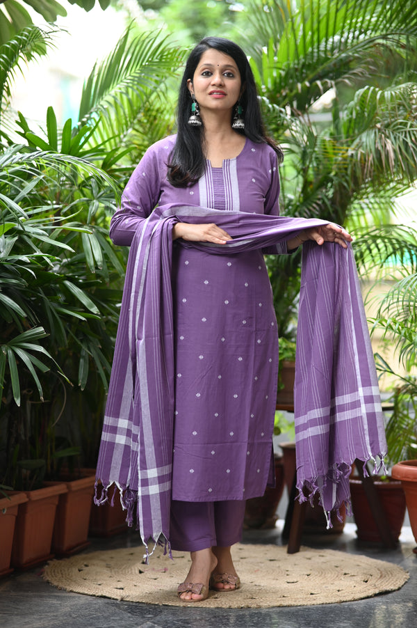 Lavender Pattu Handloom South Cotton weaving Suit sets