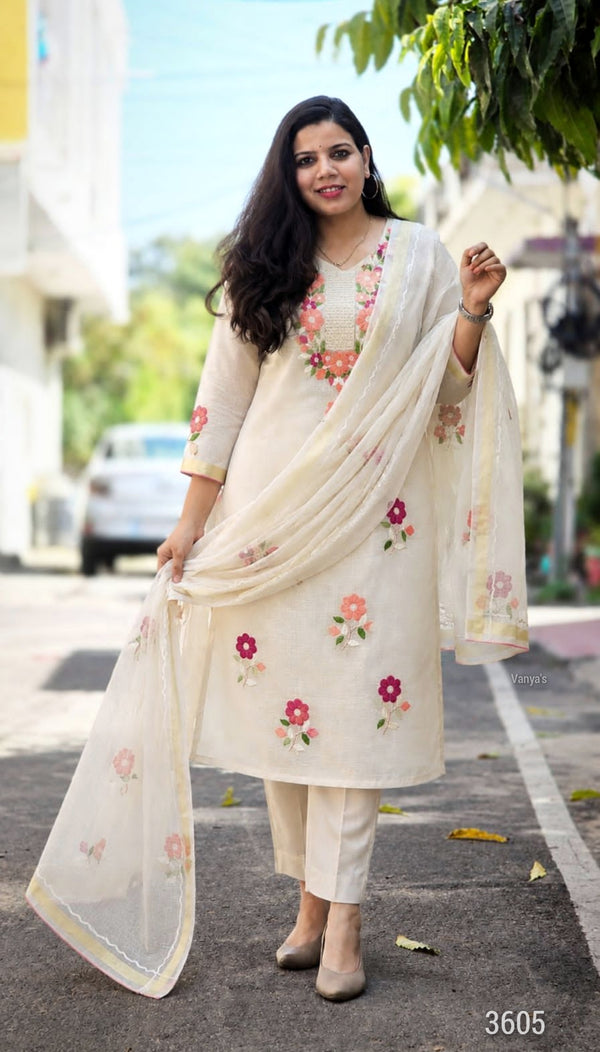 Phulwari Embroidery Kota Doria Suit- Mint and Cream