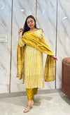 Yellow batik silk suit with lining