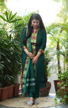 Narayanpeth Rajeshwari Handloom cotton Suit Set-Green