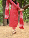 Red bandhej cotton embroidery suits sets-Buy1Get1 offer