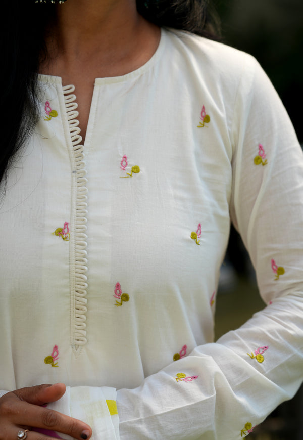 Pure Cotton Embroidery A line suit sets-With Full Mul Lining