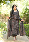 Manjiri Ajrak Cotton Anarkali Suit Sets- Black