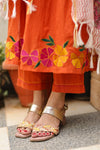 ✨Aarunika Orange Cotton Embroidered Suit Set with Hand Block Doria Dupatta