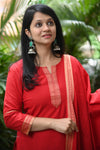 Dharini Chettinad Handloom Cotton Suit sets-Rust